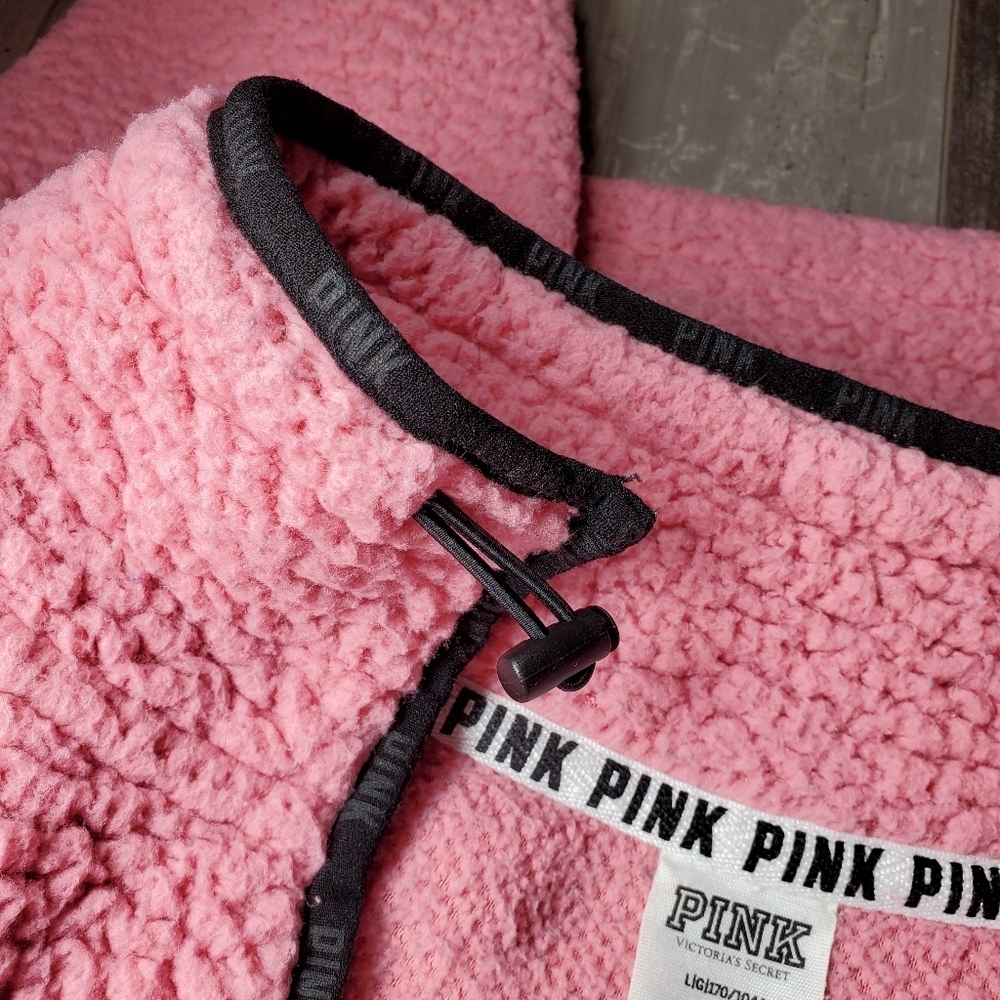PINK Victoria's Secret Pink Sherpa Quarter Zip Pullover Jacket Campus Winter EUC - Picture 9 of 16